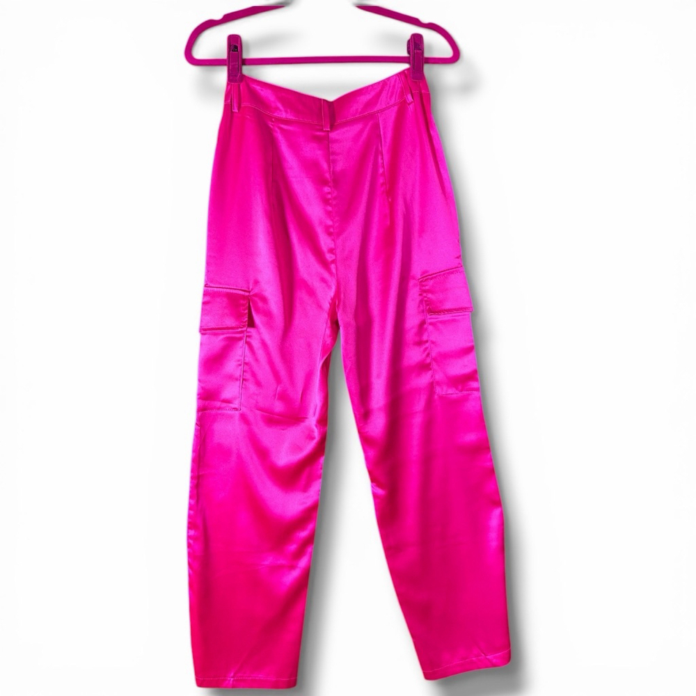 SHEIN Hot Pink Satin Cargo Trousers S - Picture 2 of 3